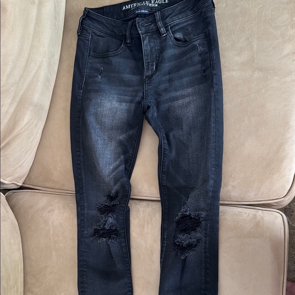 American Eagle Outfitters Black Super Stretch Distressed Jeggings
